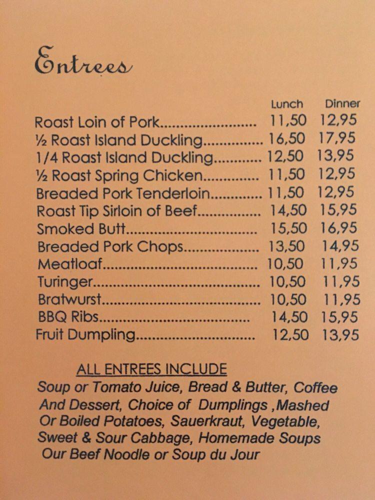 Menu at Westchester Inn restaurant, Westchester