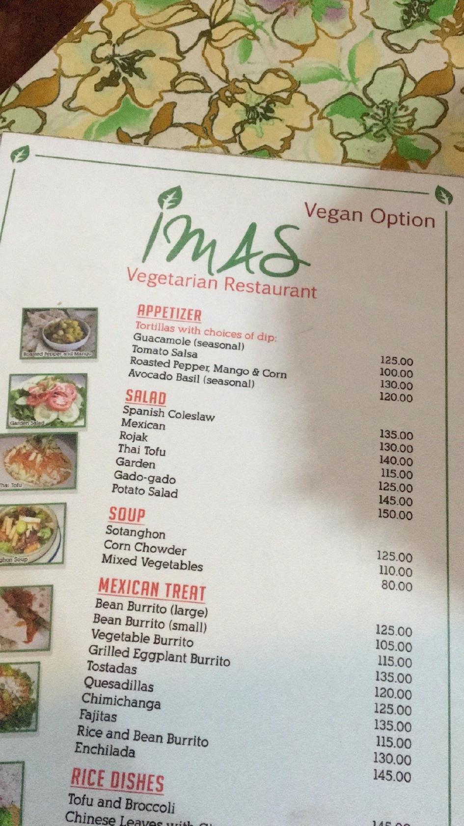 Menu at Ima's Gulay Bar, Puerto Princesa