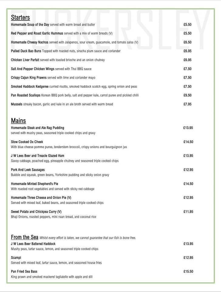 Menu at Puckersley Inn pub & bar, Oldham