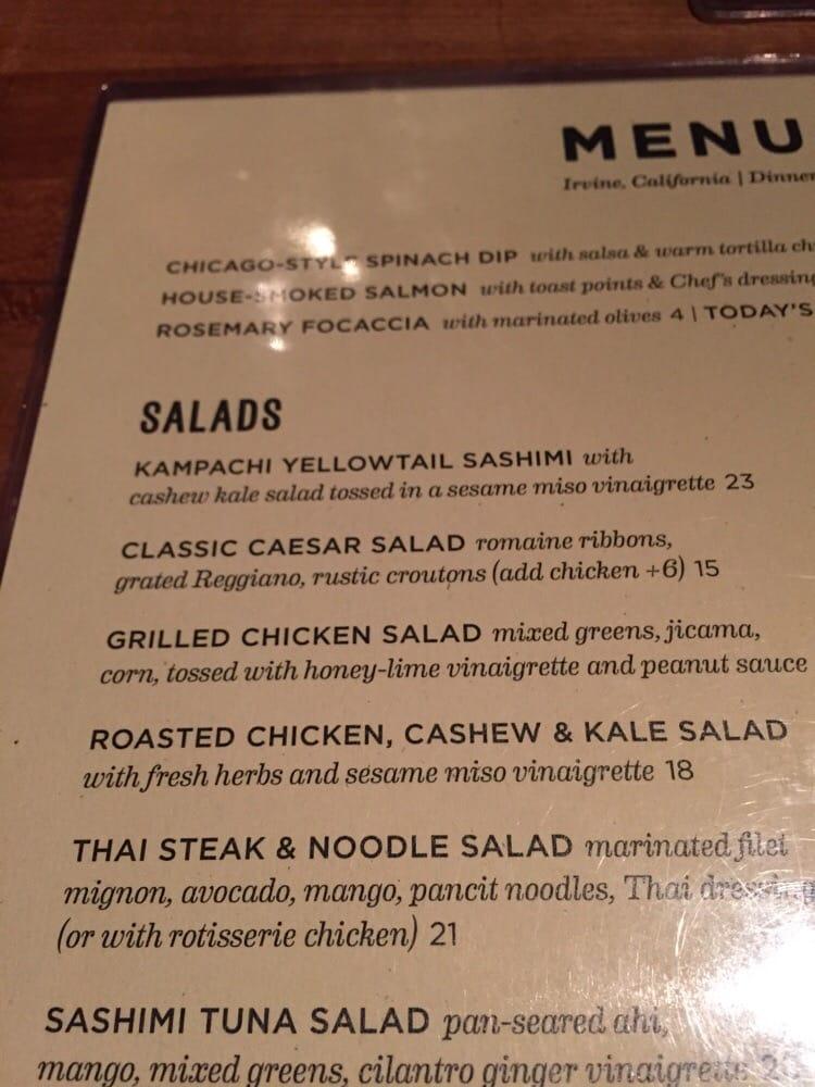 Menu at Houston's steakhouse, Irvine