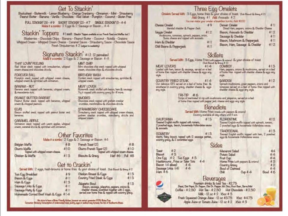 Menu at Crackin' & Stackin' restaurant, Eagle Point