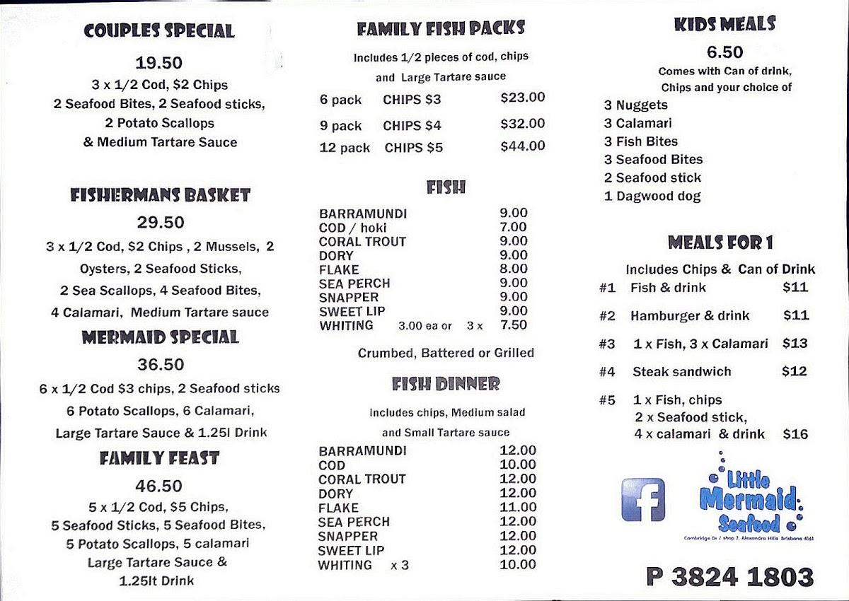 Menu at Blue Ocean takeaway restaurant, Alexandra Hills