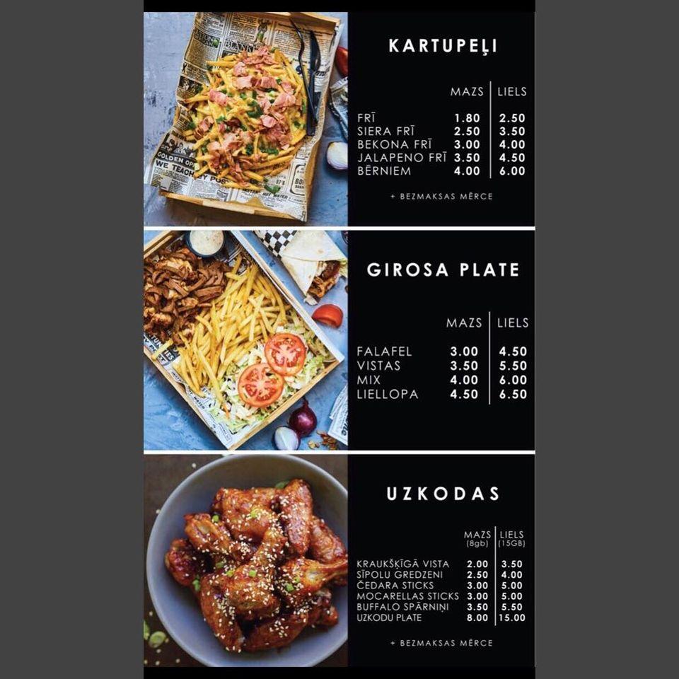 Menu at Kebab Factory restaurant, Riga, Brīvības iela 290
