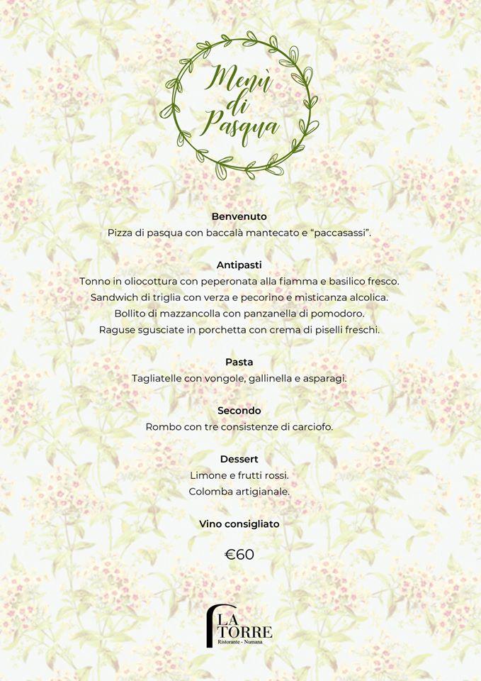 Menu At Ristorante La Torre Numana