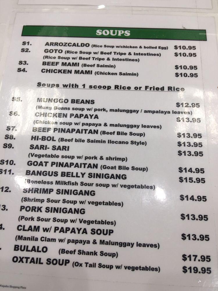 Menu at Pampanga Kitchen Waipahu Plaza restaurant, Waipahu