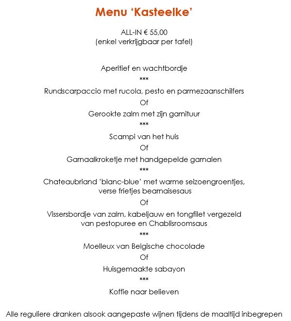 Menu At 't Kasteelke Wakken, Dentergem