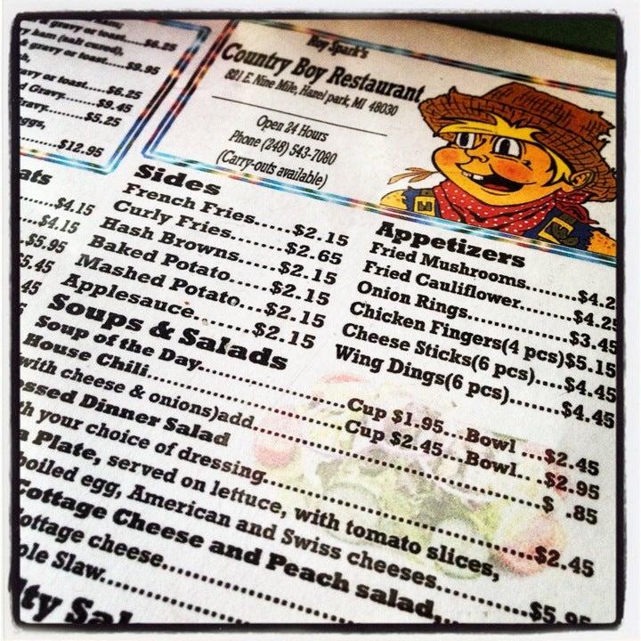 Menu at Country Boy Restaurant, Hazel Park