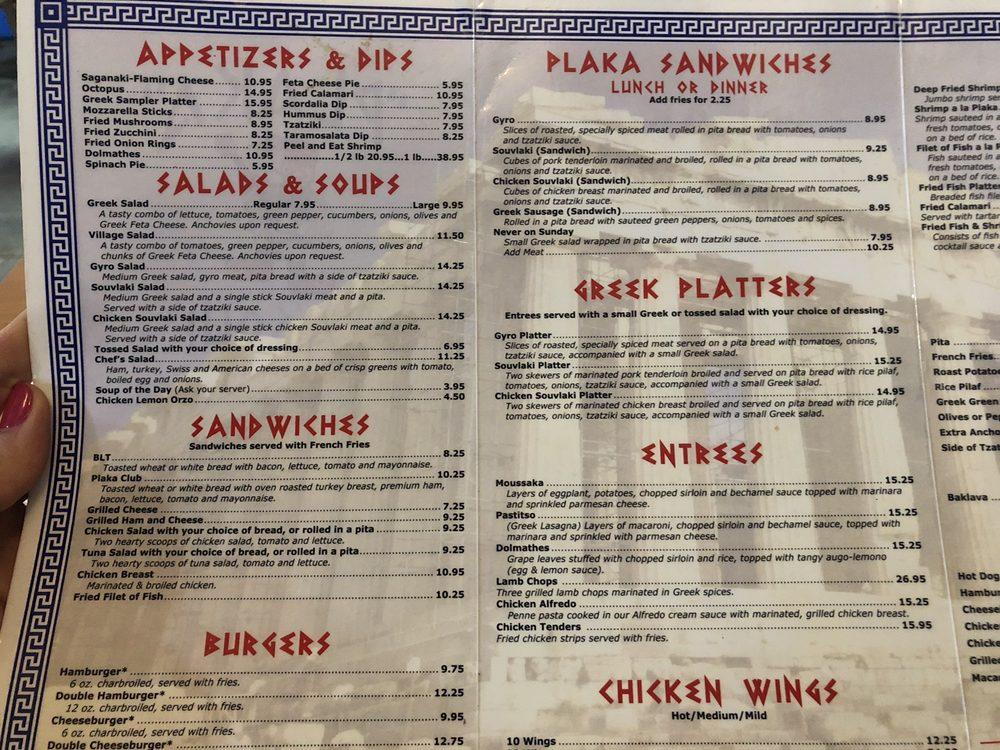 Menu at Plaka Restaurant, Fort Myers Beach, Estero Blvd