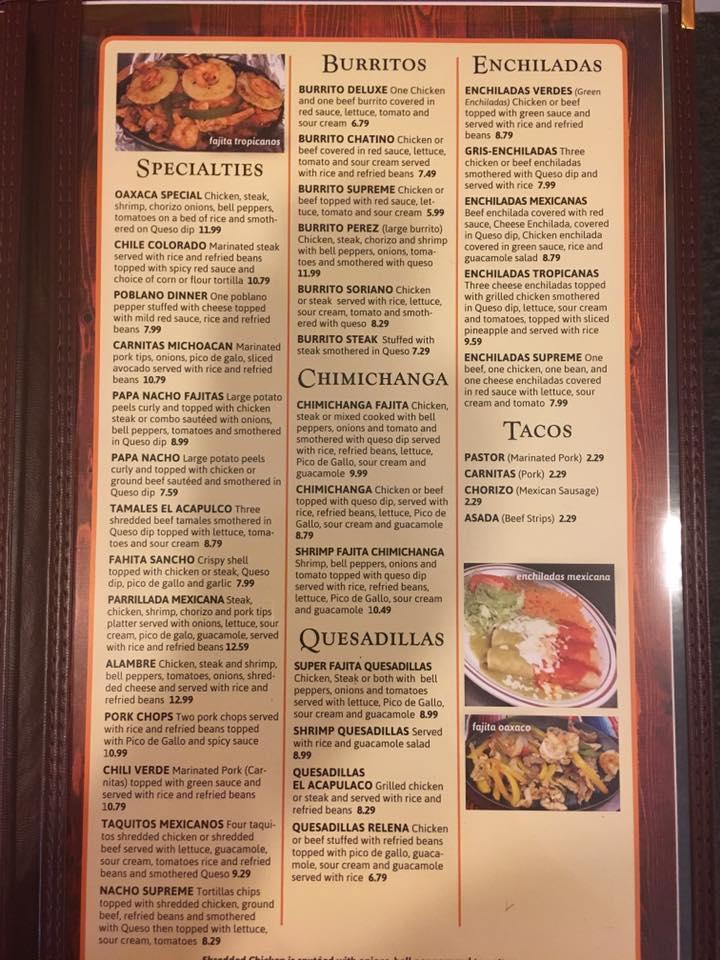 Menu at La Chatina Mexican Restaurant, Fredericktown, MO72