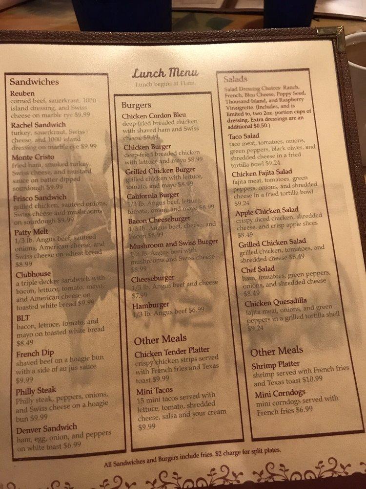 Menu at Joe's Place restaurant, Warroad