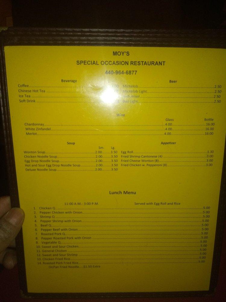 Menu at Moy's Special Occasion Restaurant, Ashtabula