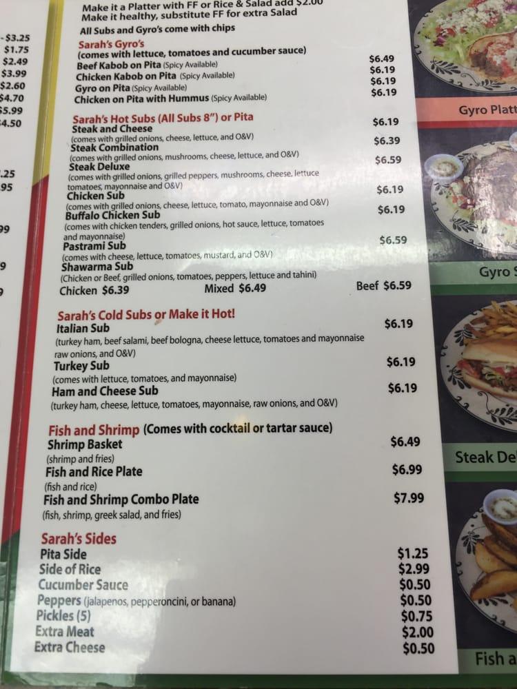 Menu at Sarah's Kabob Shop restaurant, Greensboro, 5340 W Market St