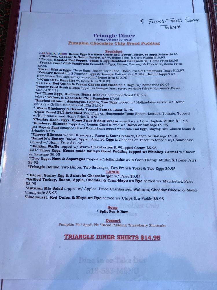 Menu At Triangle Diner Restaurant Saratoga Springs