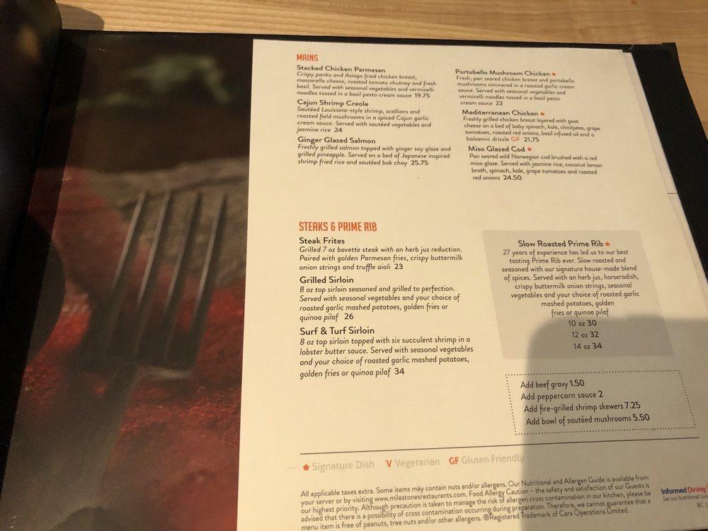 Menu at Milestones pub & bar, Victoria
