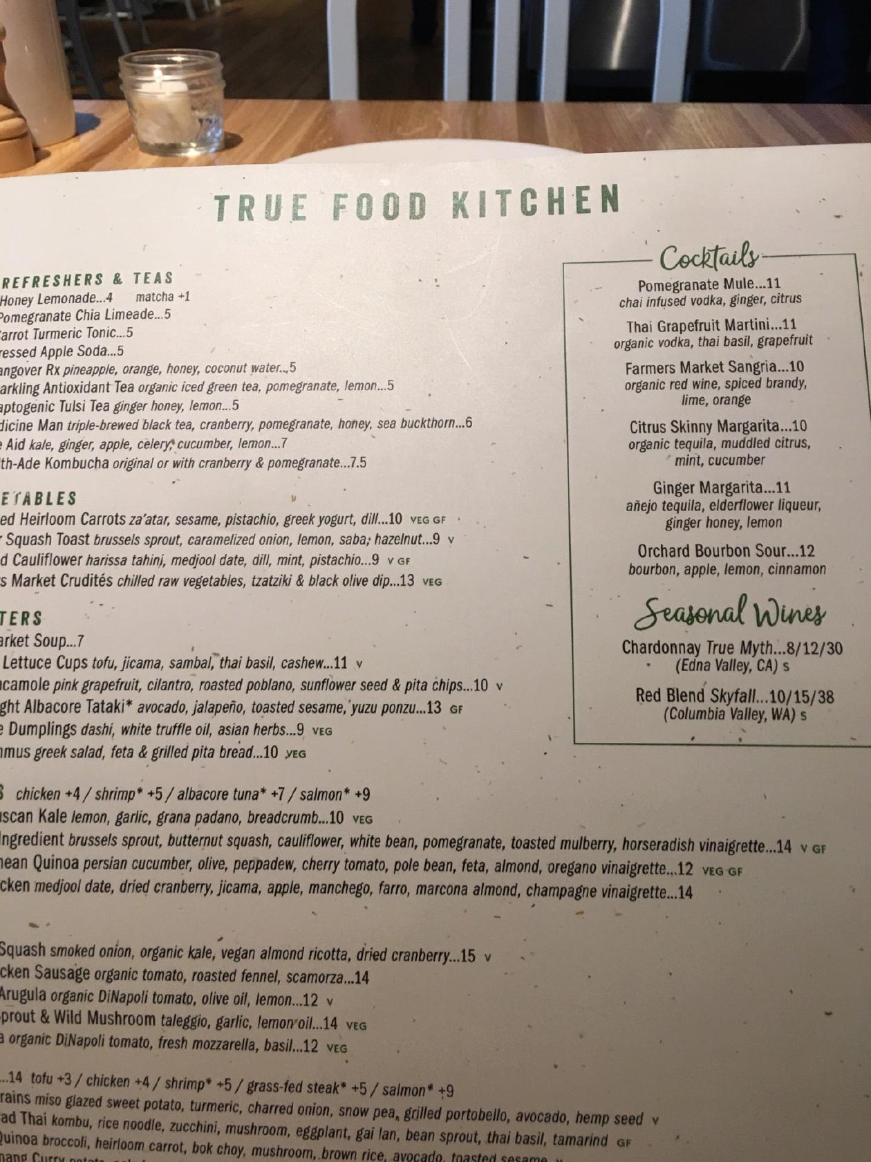 Menu at True Food Kitchen restaurant, Plano, Windrose Ave. Ste F100