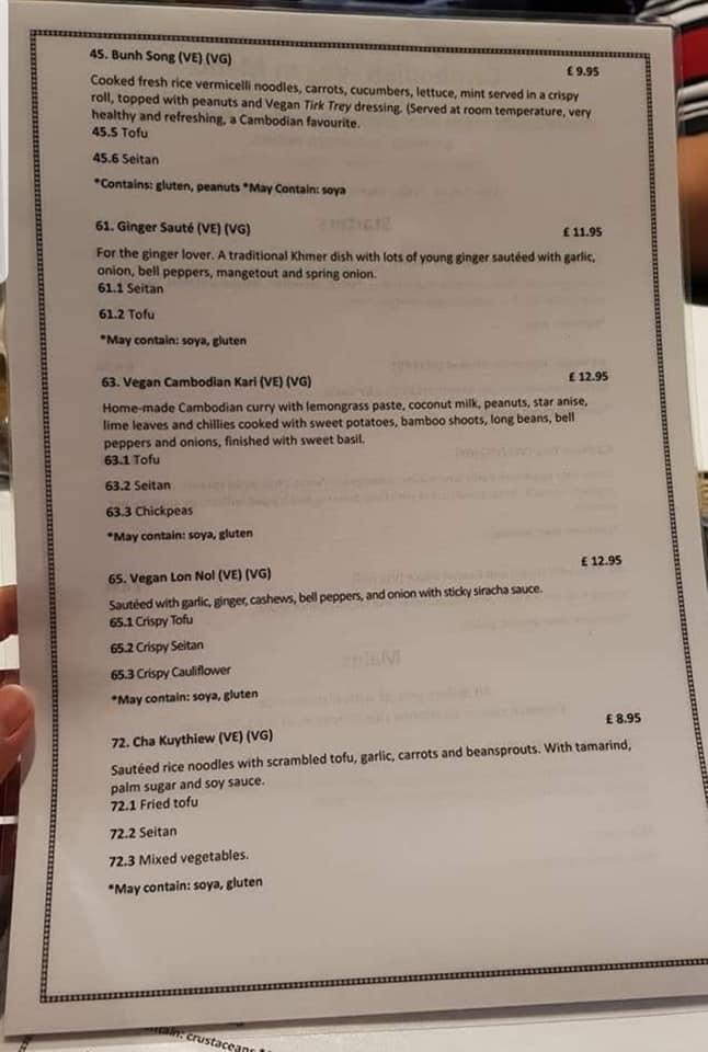Menu at Cambodian Cuisine at the Carpenters Arms pub & bar, Witney