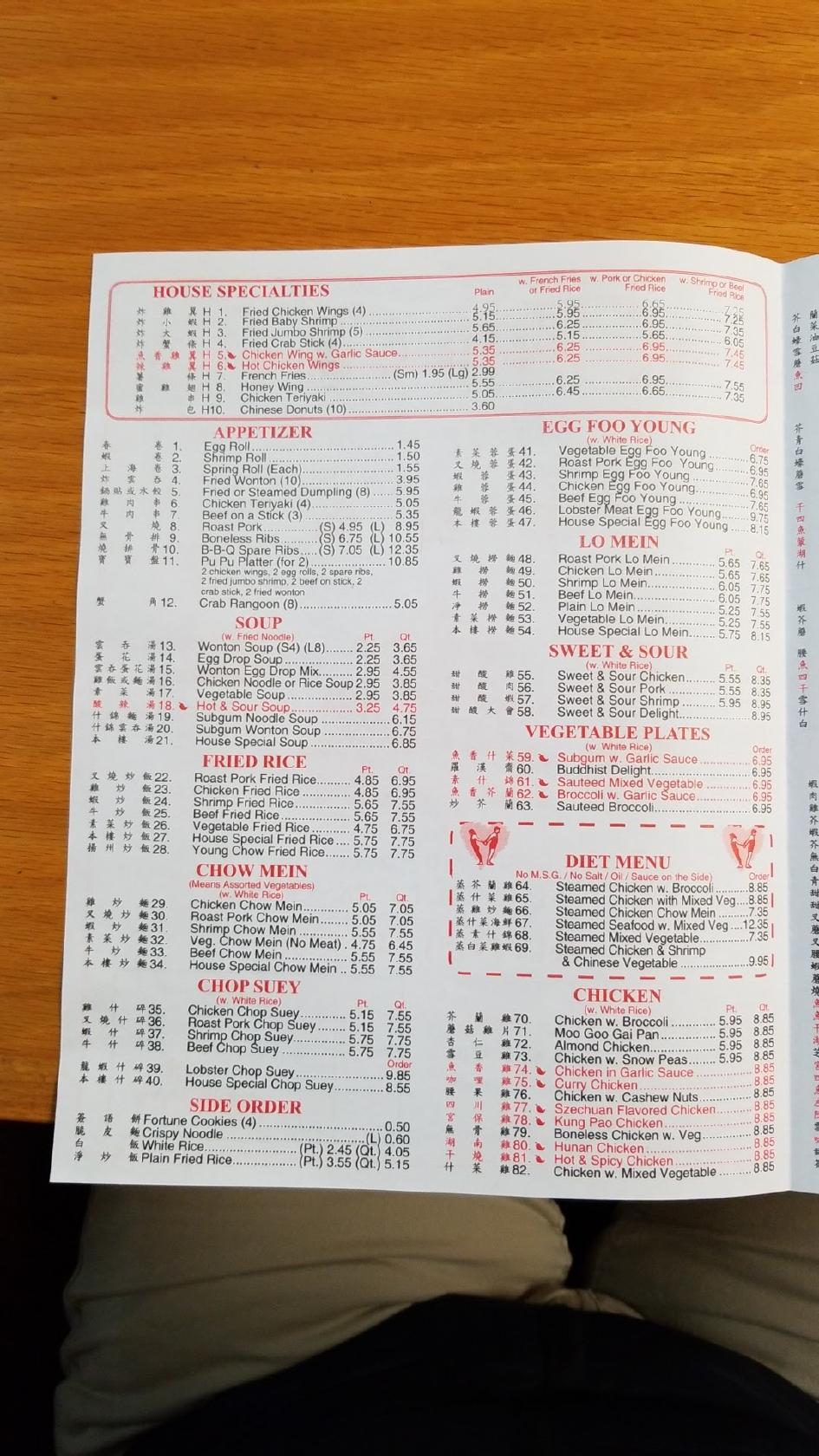 Menu at China City Restaurant, Maysville