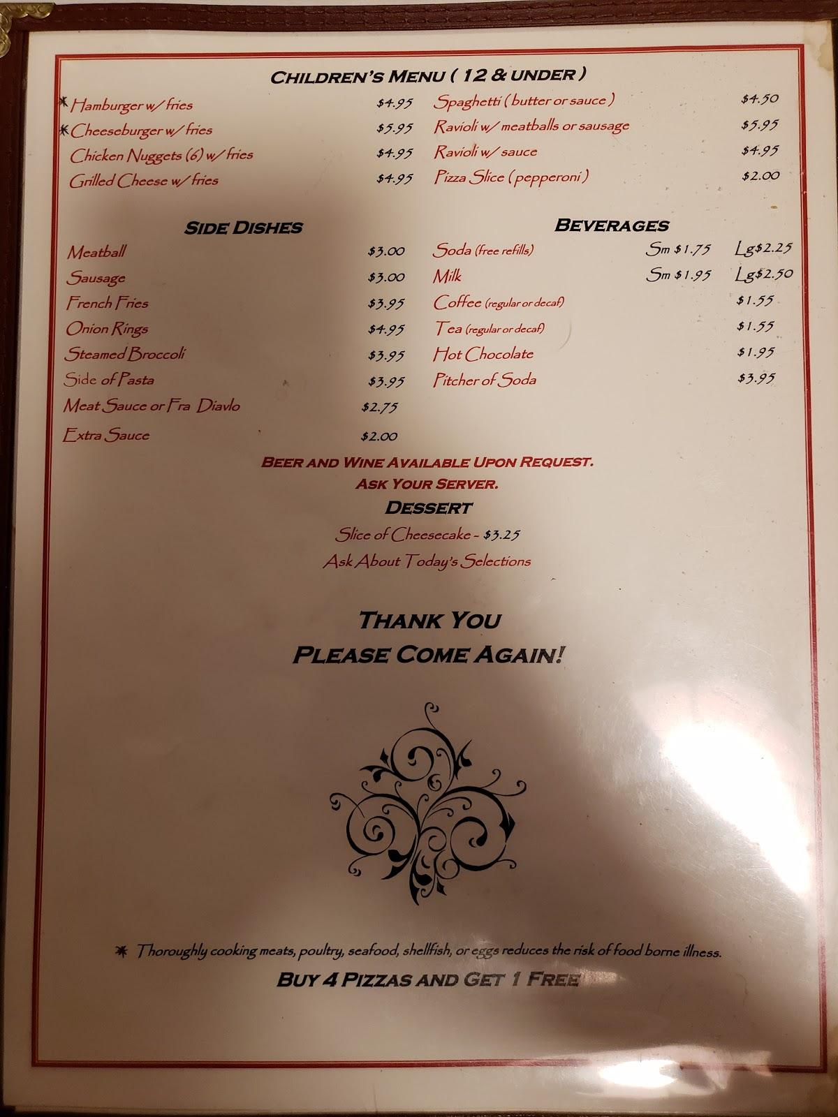Menu at Paesano's Pasta House Restaurant, Naugatuck