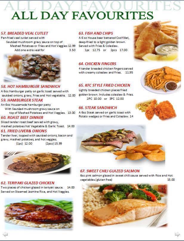 Menu at Arnie's Grill restaurant, Shellbrook