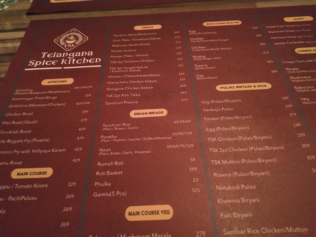 Menu at Telangana Spice Kitchen Bar & Grill, Hyderabad, 8/2/293/82/49/A