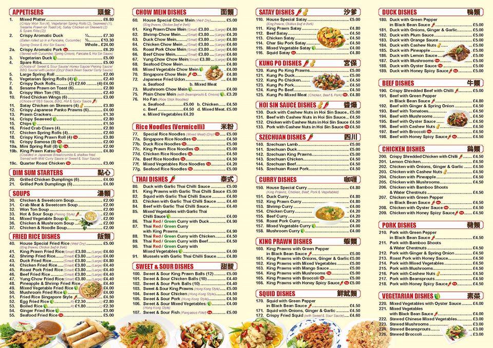 Menu at New World Chinese Takeaway restaurant, Nottingham