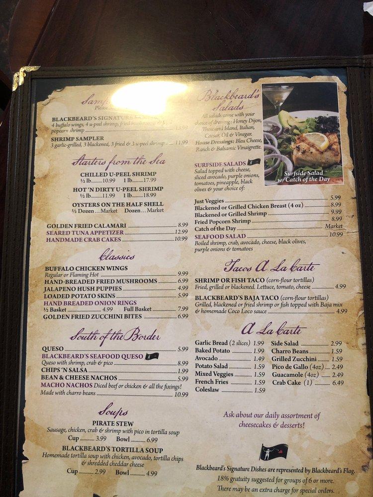 Menu at Blackbeard's Too restaurant, Ingleside, W Main St