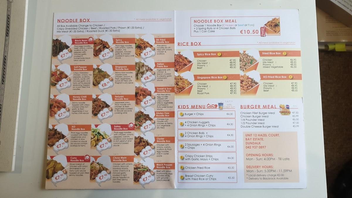 Menu at Oriental CookIn Takeaway restaurant, Dundalk