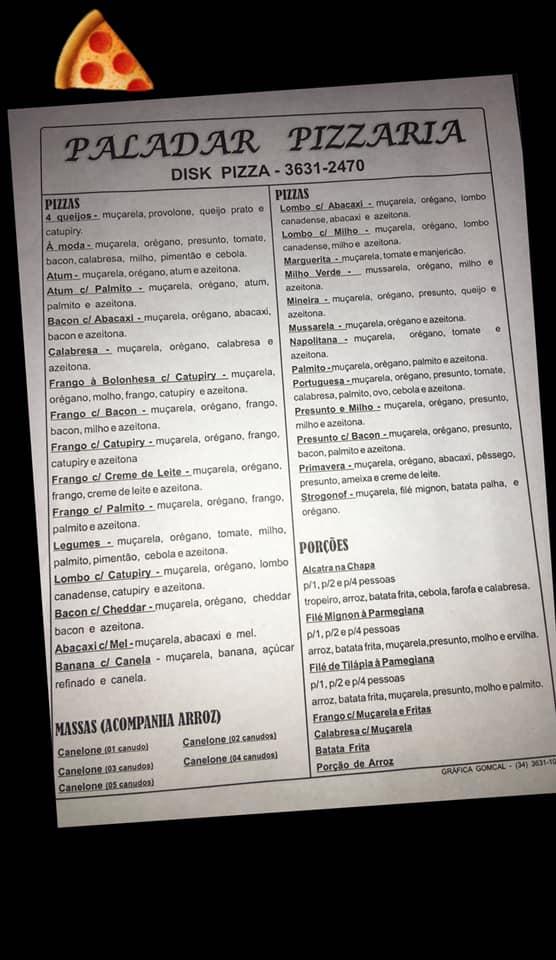 Paladar Pizzaria cardápio
