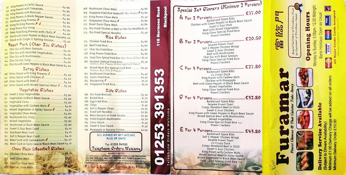 Menu at The Furamar fast food, Blackpool