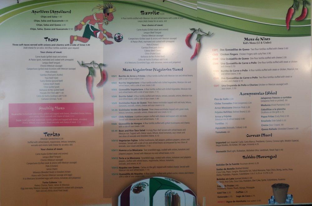 Menu at La Tienda restaurant, Gainesville