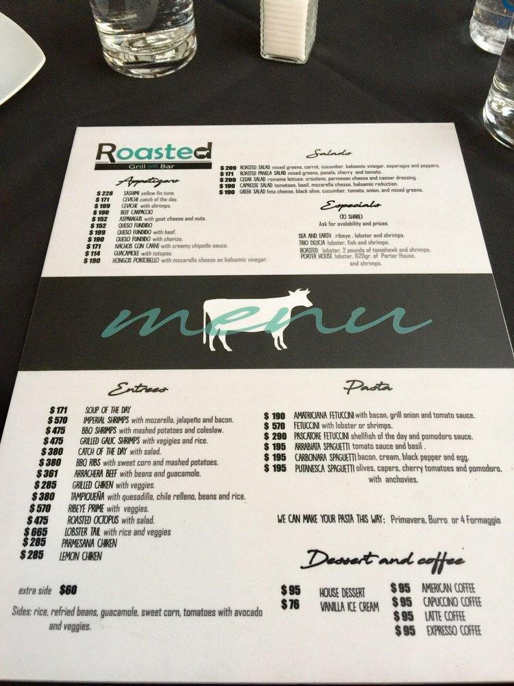 Menu at Roasted Grill & Bar, Cabo San Lucas