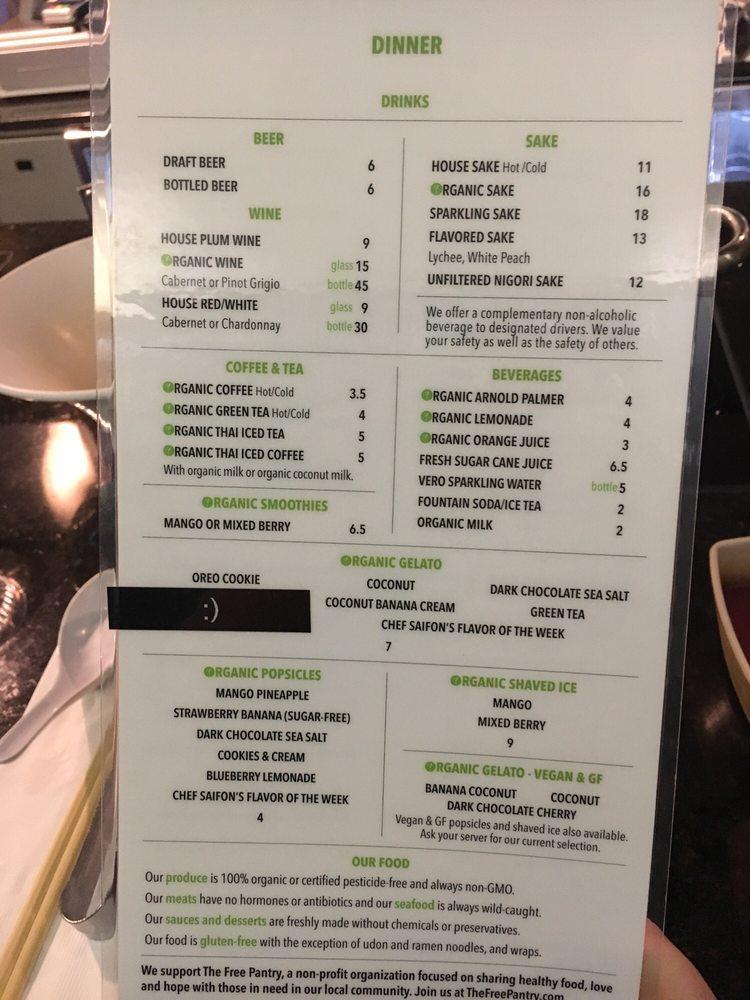 Menu at True Seasons Organic Kitchen restaurant, Anaheim