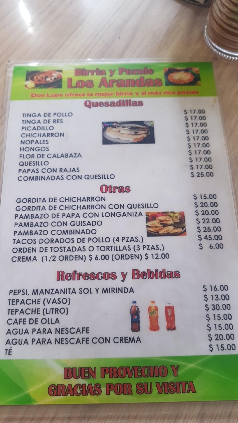 Menu at Birria y Pozole LOS ARANDAS restaurant, Ciudad López Mateos