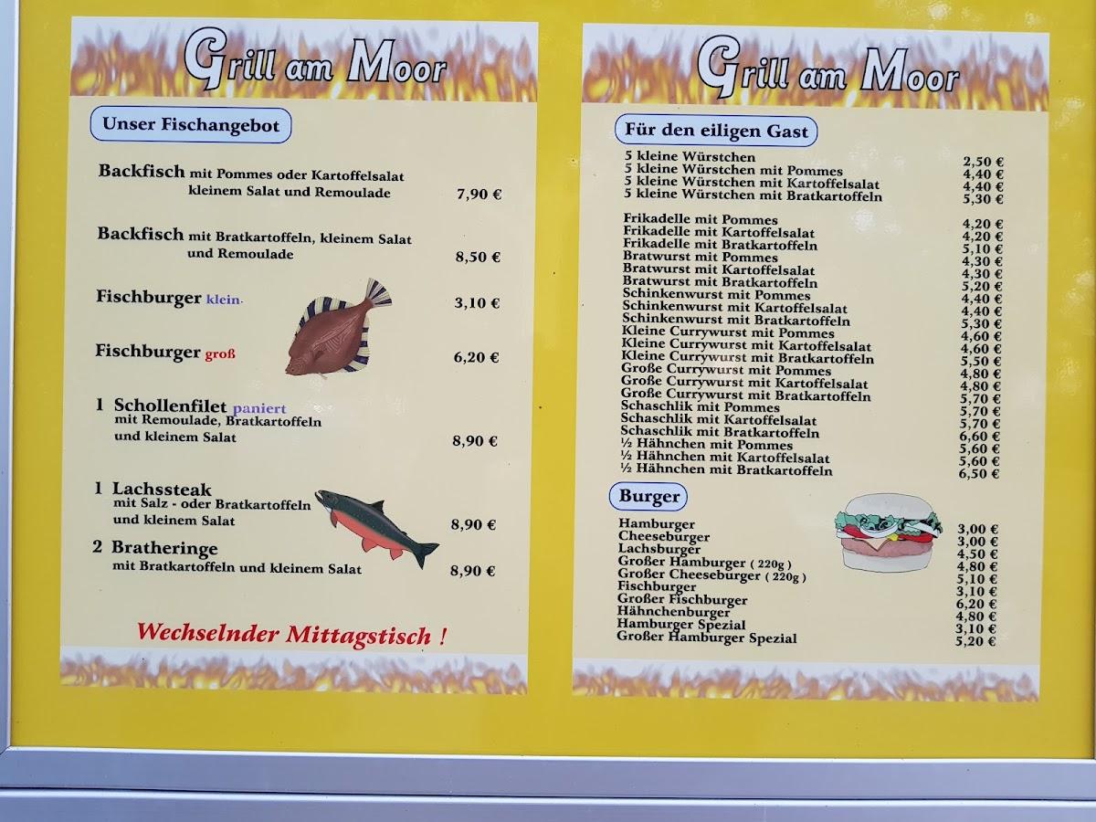 Speisekarte von Grill "Am Moor" alle Speisen auch außer Haus fast Food