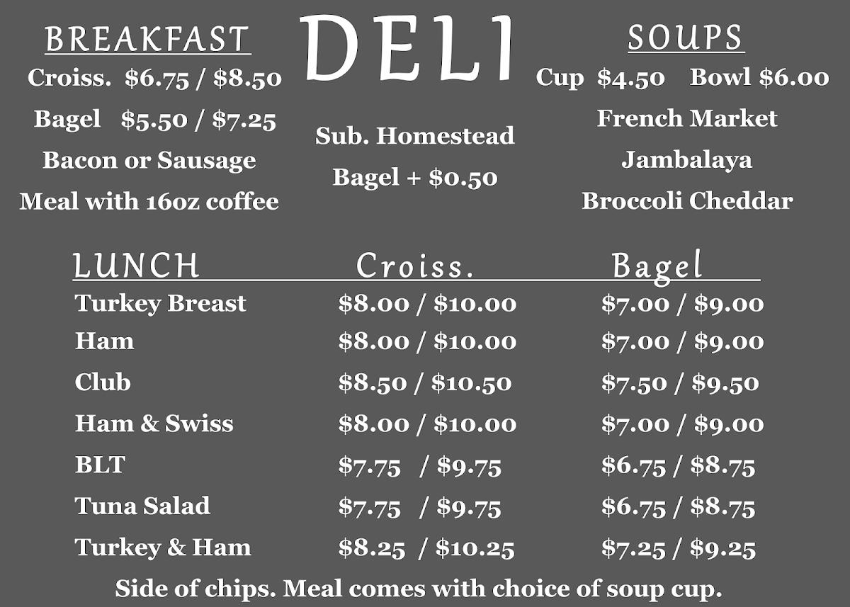 Menu at Homestead Bakery and Coffee, Macon