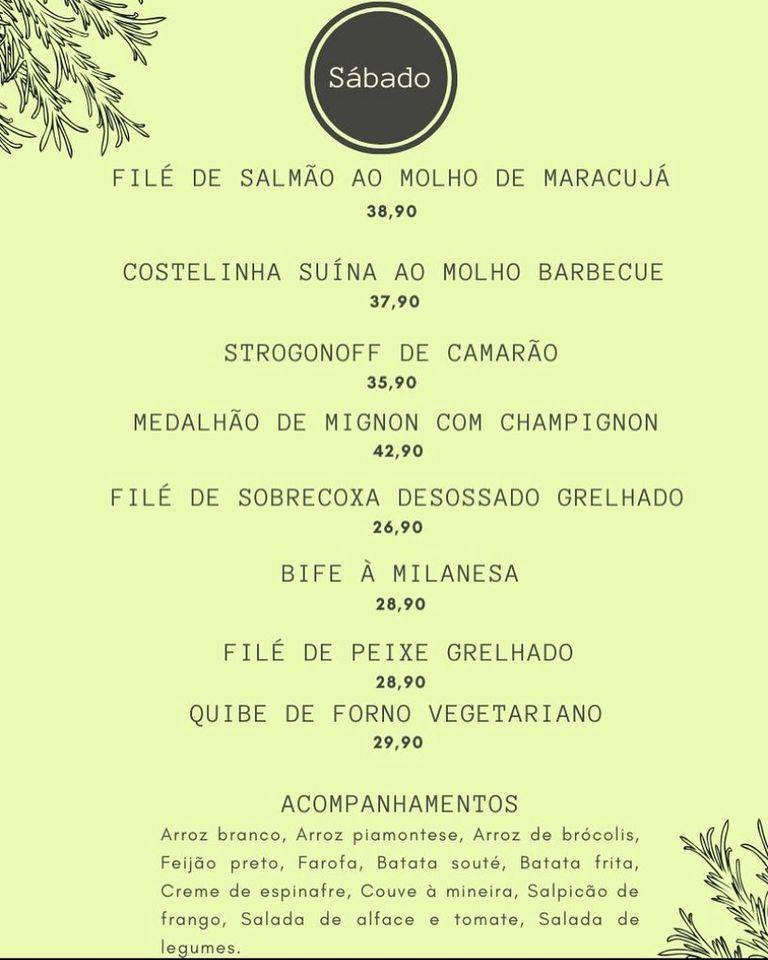 Restaurante Tempero na Medida cardápio