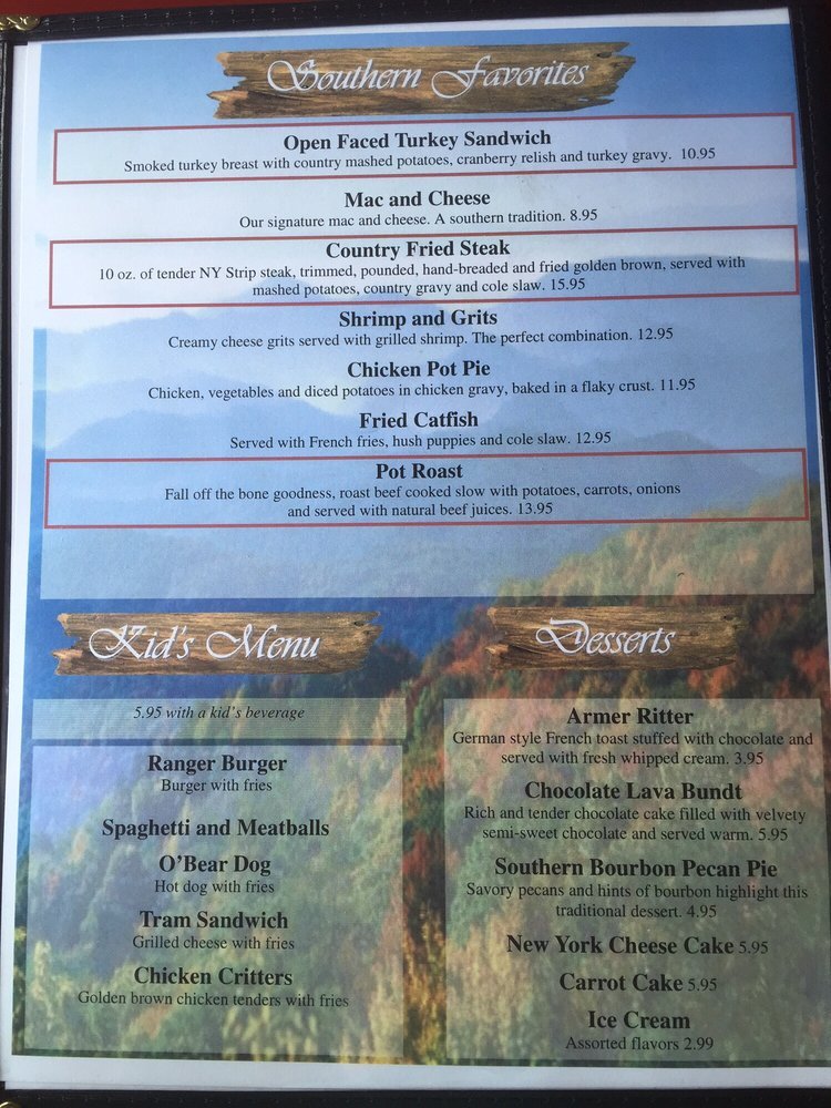 Menu at Seasons of Ober Restaurant, Gatlinburg