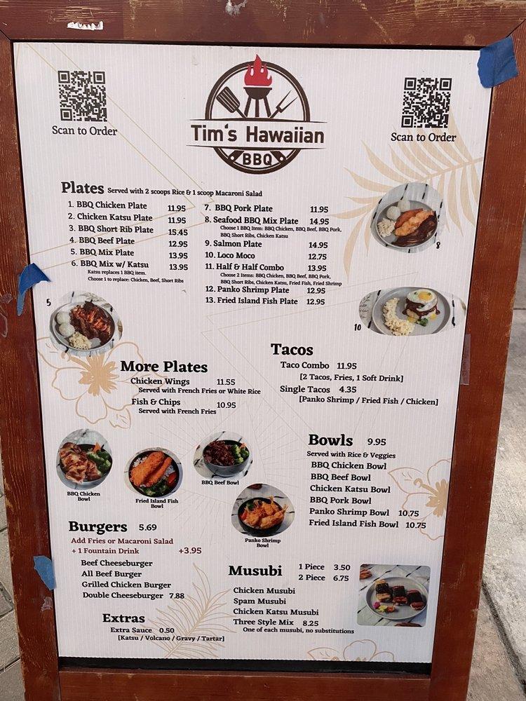 Menu at Tim's Hawaiian BBQ, Davis