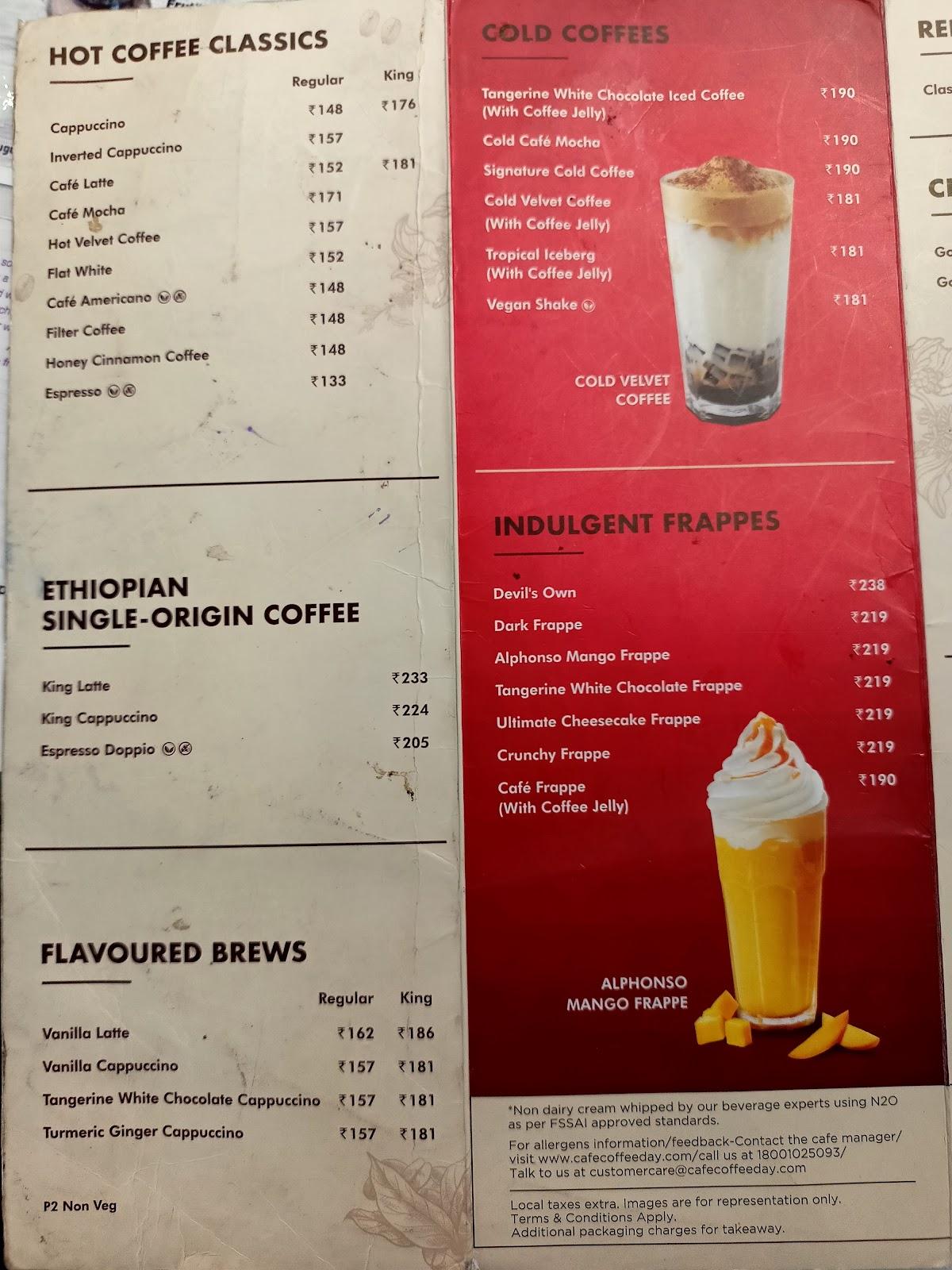 Café Coffee Day menu