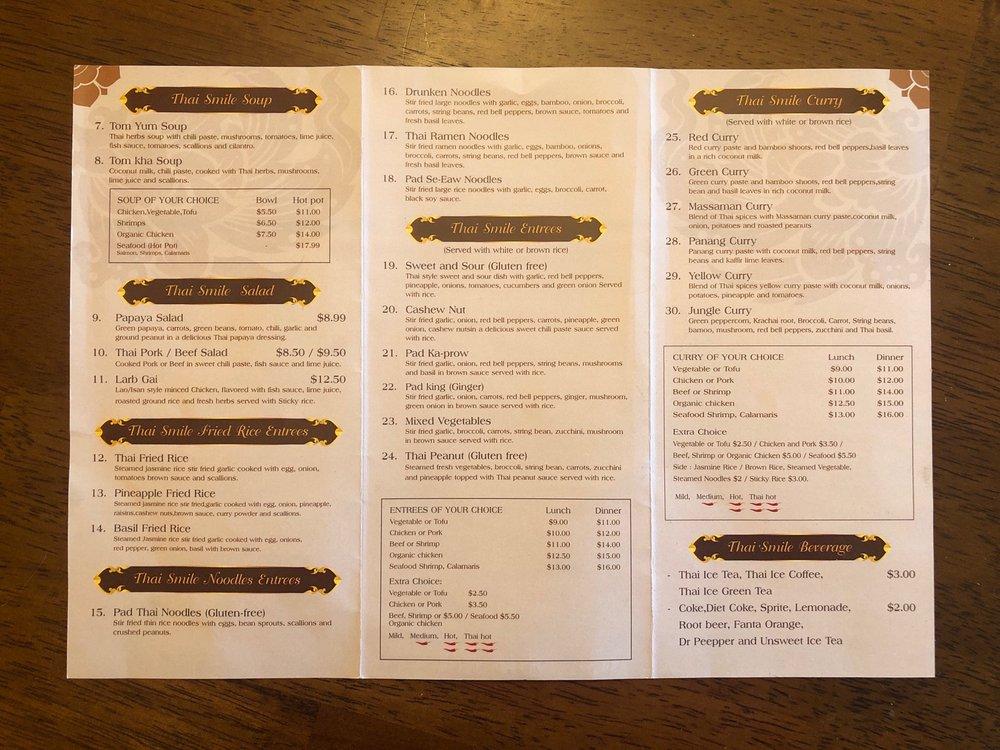 Menu at Thai Smile restaurant, Grand Junction