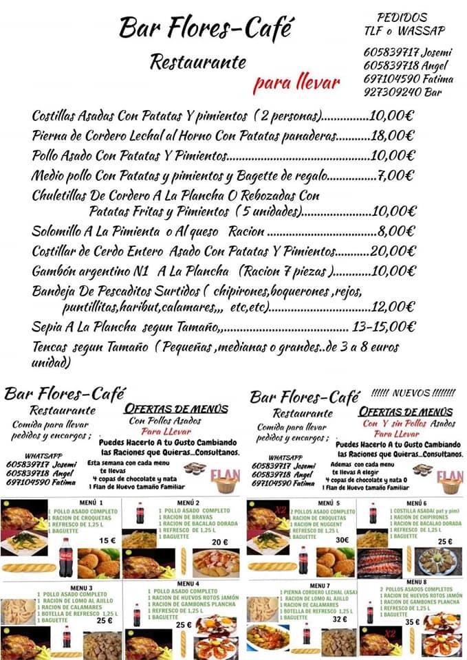 Menu at Restaurante bar FLORES, Garrovillas de Alconétar, Pl. Colón