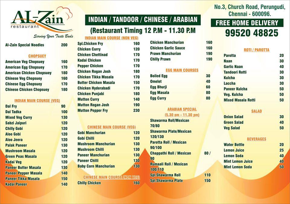 Al Zain menu