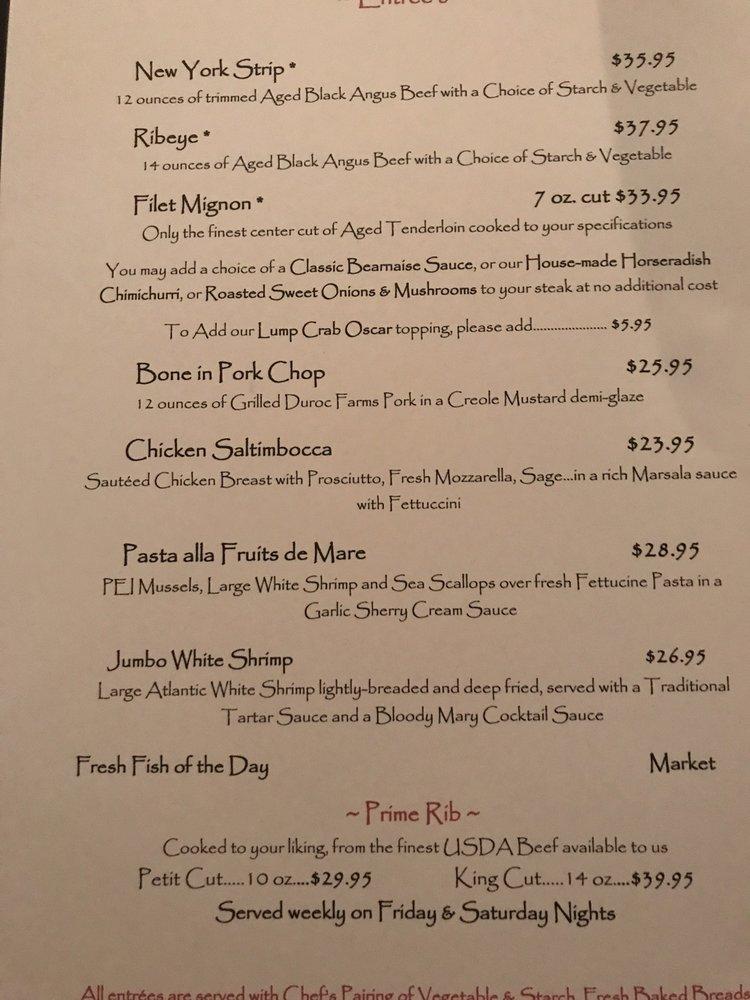 Menu at Black Dog Grill steakhouse, Port Royal
