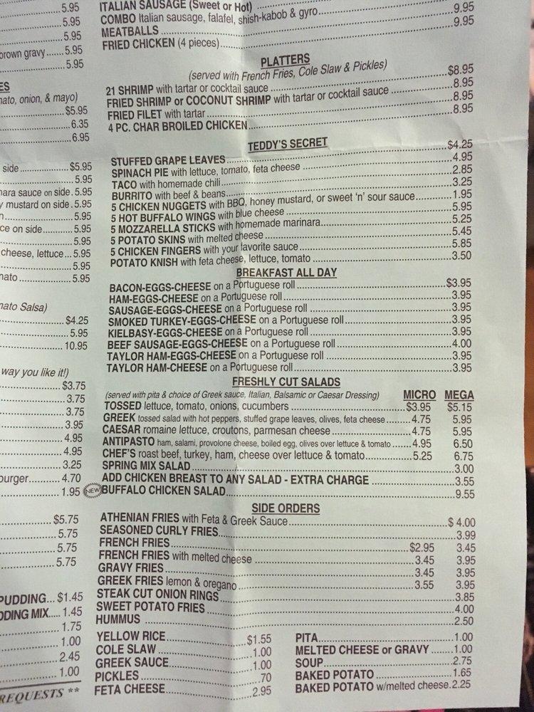 Menu at Teddy’s Place restaurant, Bayonne