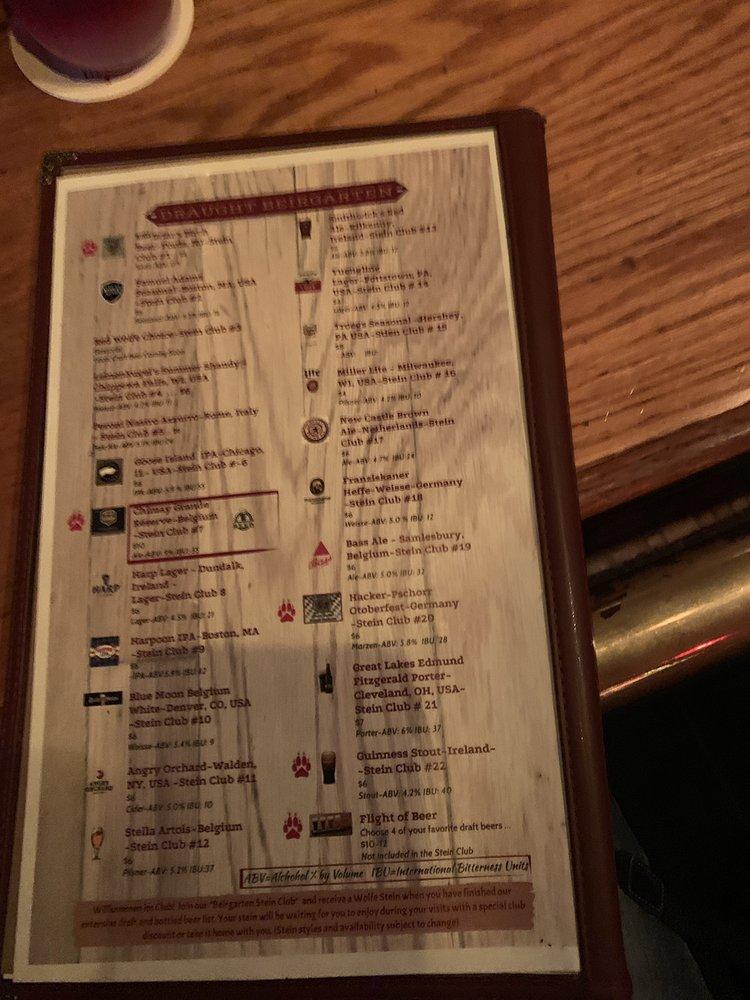 Menu at Red Wolfe Inn steakhouse, Belvidere