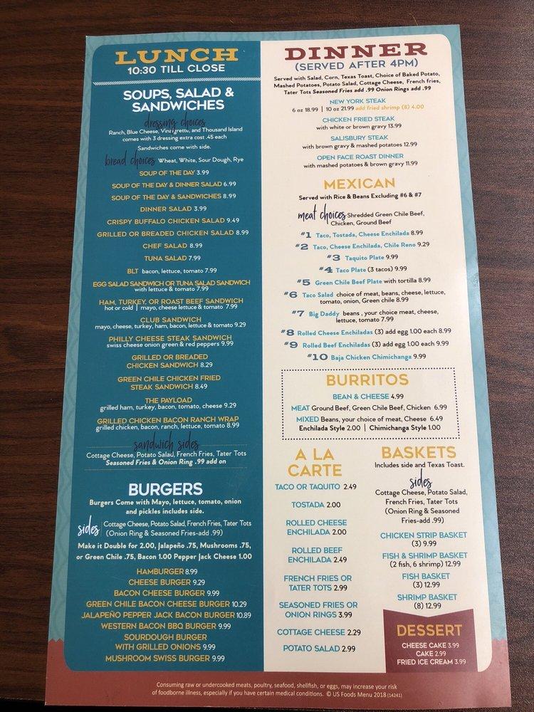 Menu at The Miner’s Diner & Bar, Morenci
