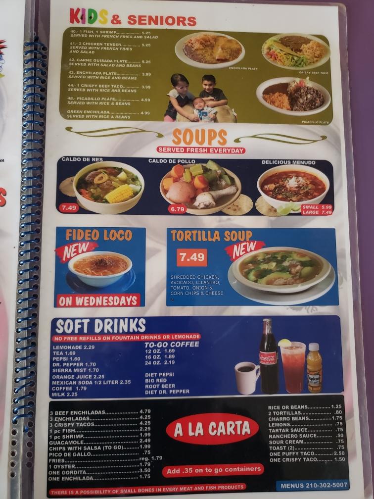 Menu at Viva Zapata Mexican Restaurant, Devine