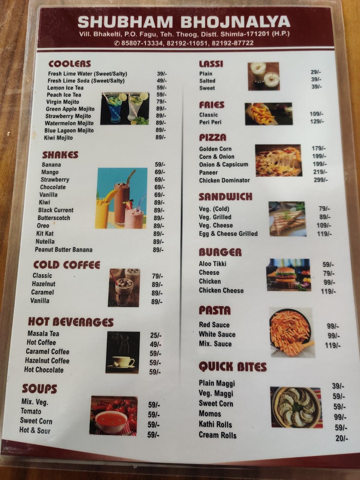 Annpurna Shubham Bhojnalaya menu