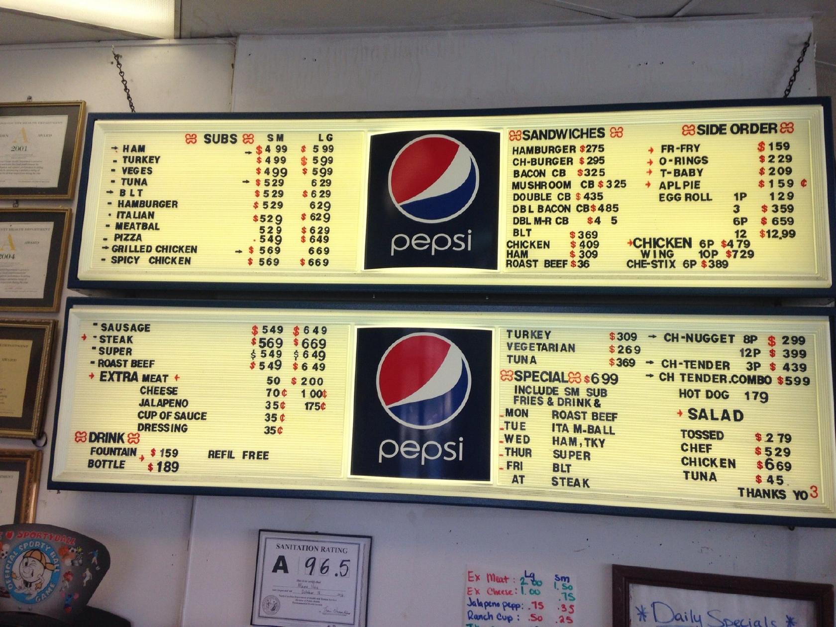 Menu at Mama Noi's Famous Hot Subs restaurant, Rockingham