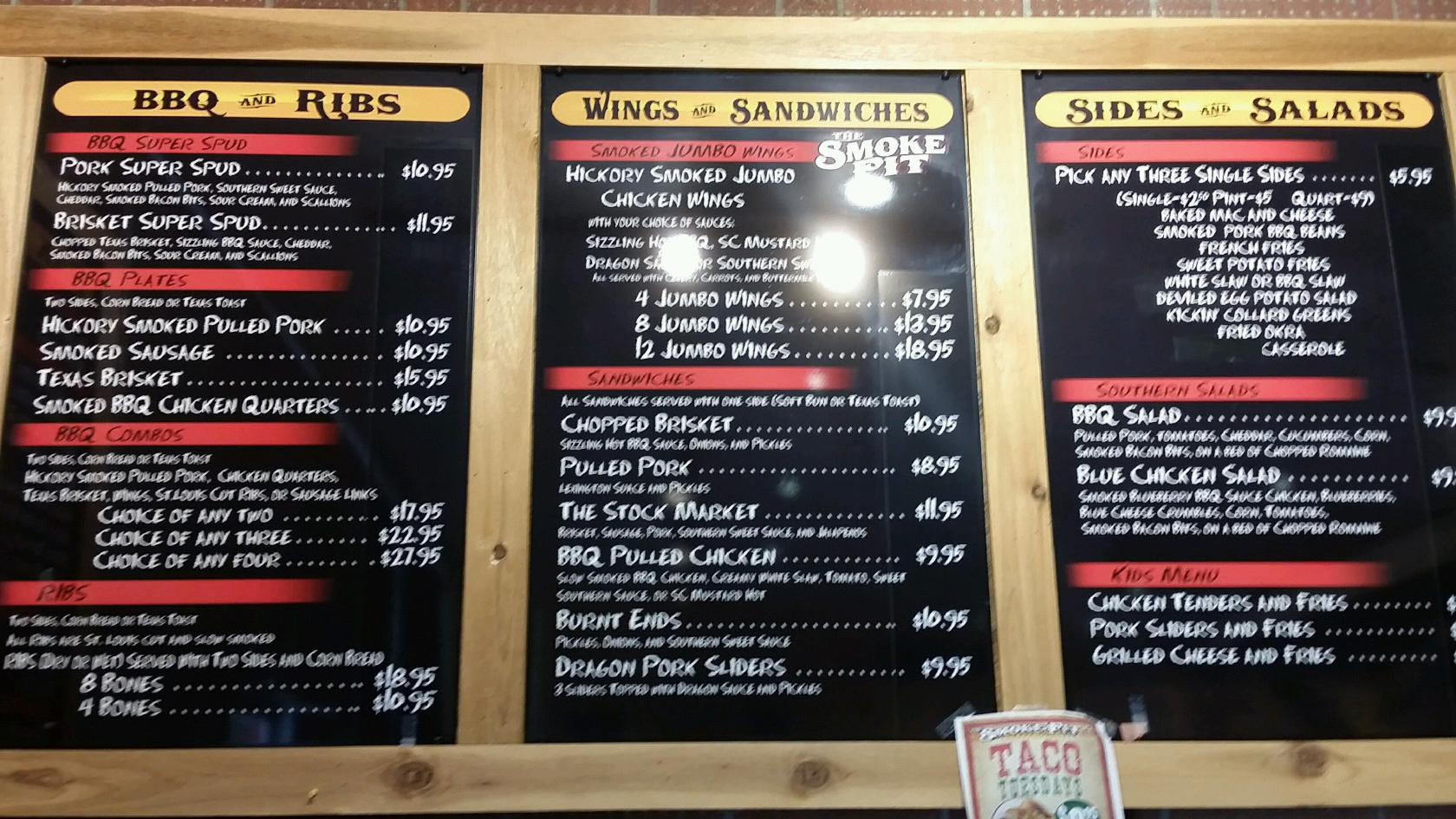 Menu at THE SMOKE PIT BBQ, Concord